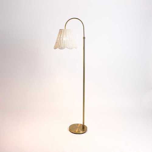Gold Arched Floor Lamp with White Rattan Shade | Kirklands Home