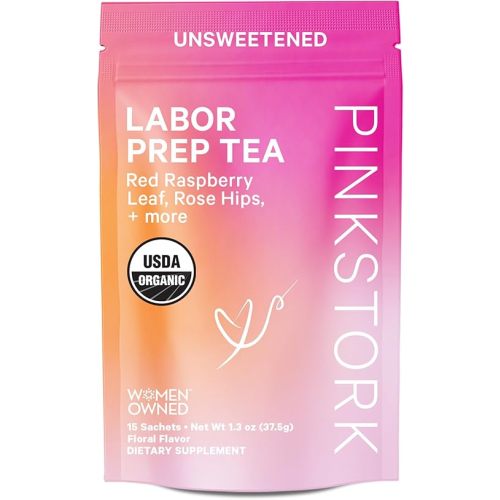 Pink Stork Organic Labor Prep Tea - Red Raspberry Leaf Tea with Chamomile and Rosehip, Pregnancy Must Haves, Postpartum Essentials, Third Trimester Tea - 15 Sachets