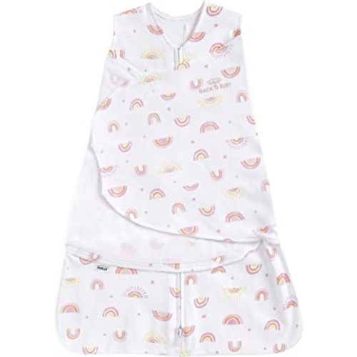 HALO 100% Cotton Sleepsack Swaddle, 3-Way Adjustable Wearable Blanket, TOG 1.5, Sunshine Rainbows, Small, 3-6 Months