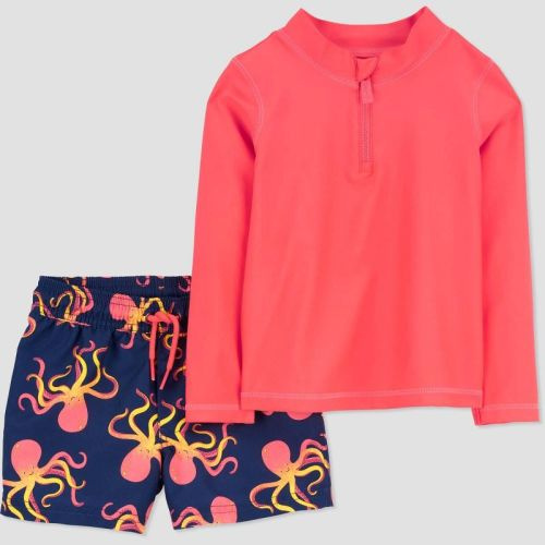Carter's Just One You®️ Toddler Boys' Rash Guard Set, Color: Navy Blue/Orange, Size: 12M