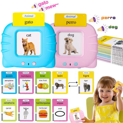 Spanish & English Bilingual Talking Flash Cards 224 Words For Kids ,Pocket Speech for Toddlers,Autism Sensory Toys, Español/English Talking For Preschool,Kindergarten Learning Montessori Toys