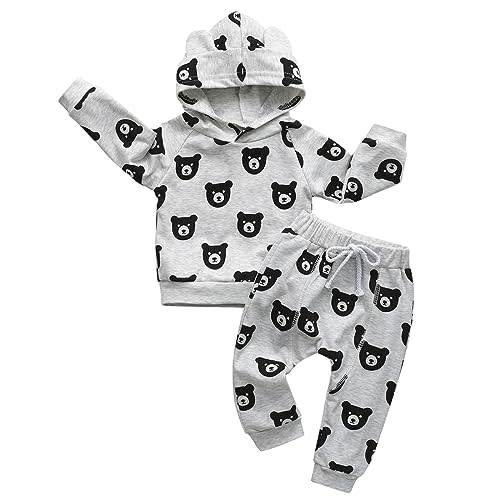 Toddler Baby Boy Clothes Infant Long Sleeve Bear Print Tops + Pants Sweatsuit Outfits