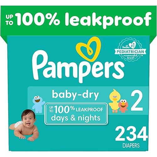 Pampers Baby Dry Diapers - Size 2, One Month Supply (234 Count), Absorbent Disposable Diapers