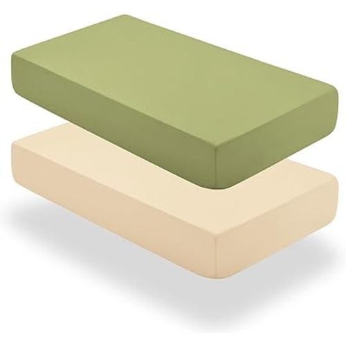 SiinvdaBZX 2 Pcs Baby Fitted Crib Sheets for Boys Girls, Soft Viscose Derived from Bamboo Crib Sheet Crib Mattress Sheets for Standard Crib and Toddler Mattress (Beige & Sage Green, 52"x28")