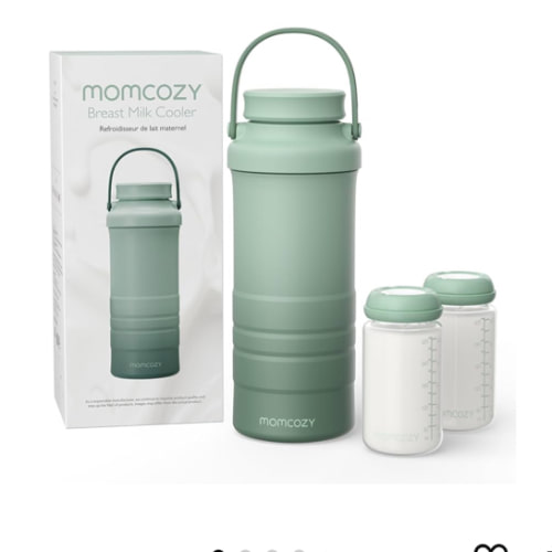 Momcozy 22oz Portable Breast Milk Cooler for Outdoor, Life Saver with 360° Total Cooling for 24 Hours, Larger Capacity Travel Breastmilk Chiller with 2pcs Baby Bottles for Breastmilk Storage, Green