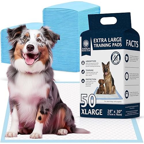 American Kennel Club Puppy Training Pads with Ultra Absorbent Quick Dry Gel – 28 x 30 Pee Pads for Dogs - 50 Count , XL(Unscented)