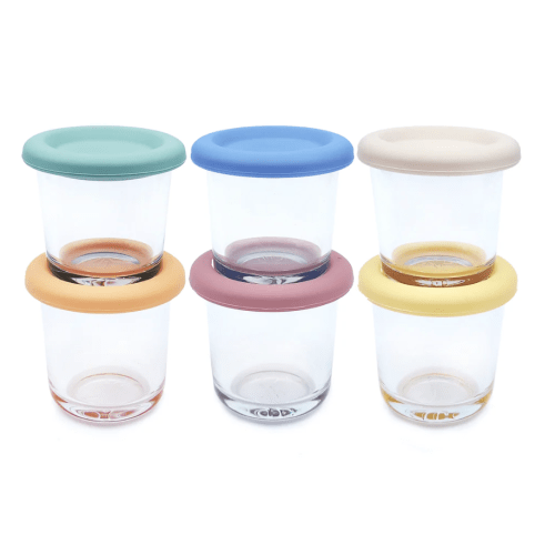 4oz Glass Baby Food Storage Jars | Food Grade Silicone Lids | Set of 6 | Neutral Colors