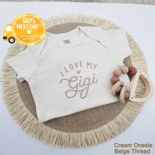 Embroidered I Love My Gigi Onesie® Brand, Cute Natural Baby Onesie® Pregnancy Announcement to Grandparents Family, I love Grandparents 423