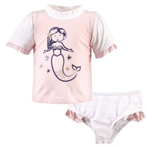Hudson Baby Infant and Toddler Girl Swim Rashguard Set, Pink Mermaid, Size: 3-6 months