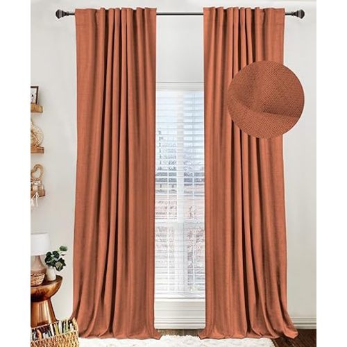 100% Blackout Shield Linen Blackout Curtains for Bedroom 84 Inches Long,Back Tab/Rod Pocket Living Room Drapes,Thermal Insulated Textured Blackout Curtains 2 Panels Set,50" W x 84" L,Burnt Orange