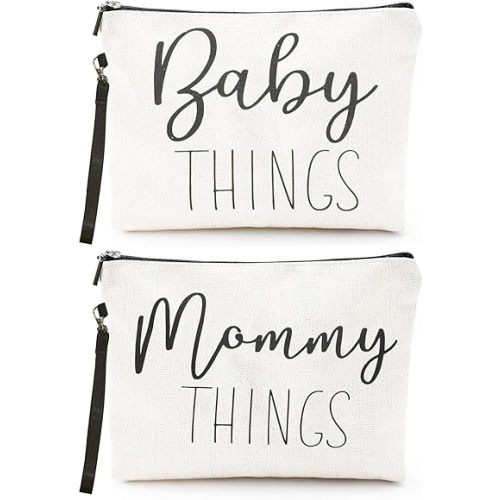 Mommy and Baby Bag - Gifts for New Mom, Mommy Bag Canvas Zipper Pouch Set, Mommy Baby Bag New Mommy Essentials, Postpartum Gifts for Mom Travel Toiletry Bag for Baby Stuff, New Mom Gift for Mom 2 PCS