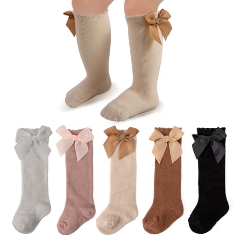 LGFKJNNJ Baby Girl Knee High Socks Non Slip Newborn Girl Sock Girls Ruffle Socks Toddler Knee High Sock Bow
