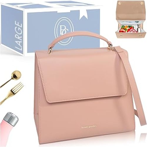X-Large Beige - Tan Insulated Lunch Bag for Women. Aesthetic Cute Adult Tote Purse, Classy Lunch Box for the office, Elegant Lunch Boxes, Work Lunch Box for Women, Cute Lunch Bags for Professionals