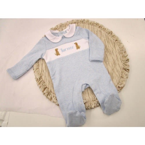 Baby Boy Coming Home Outfit Monogrammed footie romper Puppy Romper Lab Romper Personalized Baby Gift