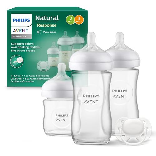 Philips Avent Babyflaschen aus Glas, Geschenkset für Neugeborene – 3 Babyflaschen Natural Response, ultra soft Schnuller, für Babys von 0–6 Monaten und älter (Modell SCD878/11) : Amazon.de: Baby Products