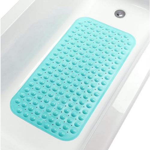 Large Non-Slip Bathtub & Shower Mat 31 inch x16 inch (Smooth/Non-Textured Tubs Only) Safe, Clean, Machine-Washable, Superior Grip&Drainage, Vinyl, Opaque Turquoise/Green-Blue, Medium