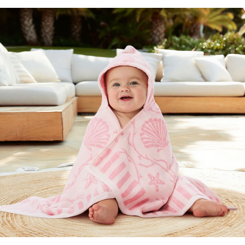 Seashells Plush Jacquard Baby Beach Hooded Towel UPF 50+