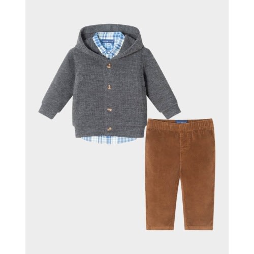 Boy's Hooded Cardigan & Corduroy Pants Set, Size Newborn-24M