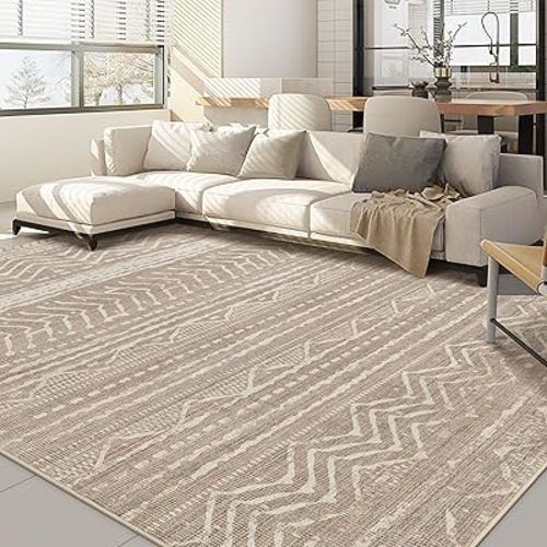 8x10 Area Rugs Living Room: Washable Boho Large Neutral Soft Farmhouse Area Rugs Stain Resistant Modern Geometric Non Slip Indoor Floor Carpet for Bedroom Nursery Kids Playroom Office Dining Room