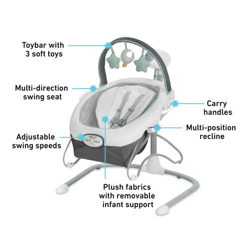 Graco Soothe 'n Sway LX Baby Swing with Portable Bouncer, Derby Grey, Infant