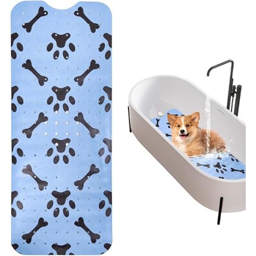 Dog Bath Mat for Tub Non-Slip Pet Bathtub Mat Fast Dry Dog Shower Attachment Mat Senior Friendly Dog Bath Supplies (Blue