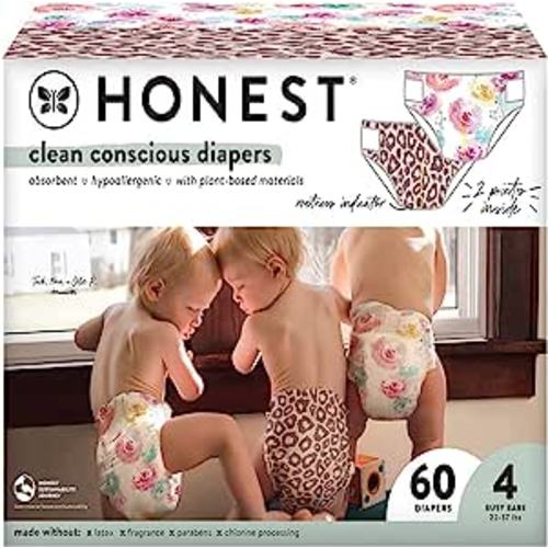 Amazon.com: The Honest Company Clean Conscious Diapers | Plant-Based, Sustainable | Wild Thang + Rose Blossom | Club Box, Size 4 (22-37 lbs), 60 Count (Pack of 1)