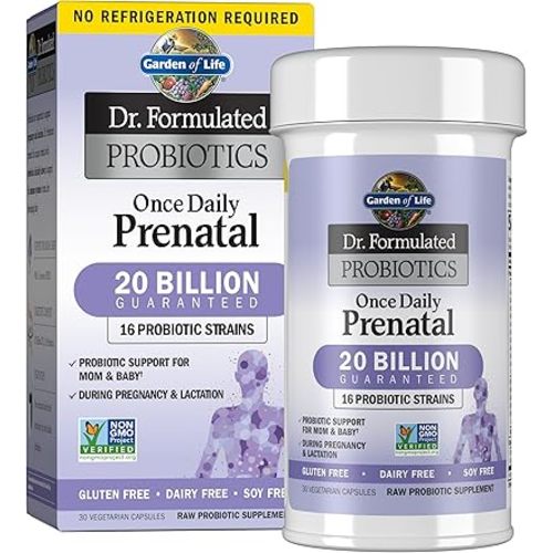 Garden of Life - Dr. Formulated Probiotics Once Daily Prenatal - Acidophilus and Bifidobacteria Probiotic Support for Mom and Baby - Gluten, Dairy, and Soy-Free - 30 Vegetarian Capsules