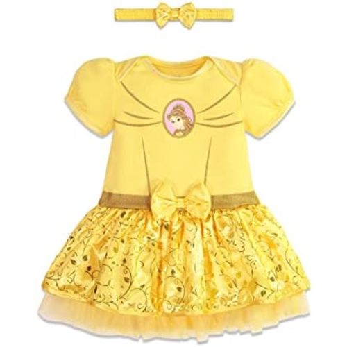 Disney Princess Ariel Cinderella Belle Snow White Baby Girls Dress and Headband Newborn to Infant