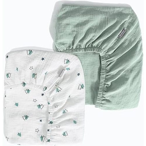 Breathable Muslin Crib Sheets for Boys 2 Pack Organic Cotton Crib Sheets Neutral for Baby Girls Soft Sheets Fitted Toddler Bed&Standard Crib Mattress 28"x 52"(Harbor Gray Tree)