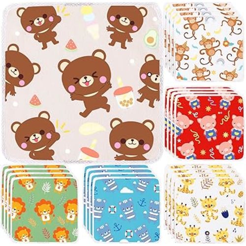 Hosuly 24 Pcs Animal Reusable Cloth Napkins for Kids 7.87 X 7.87 Inch,6 Style Summer Party Napkins Washable Dinner Cloth Soft Cute Table Microfiber Fabric Napkins for Family School Lunch