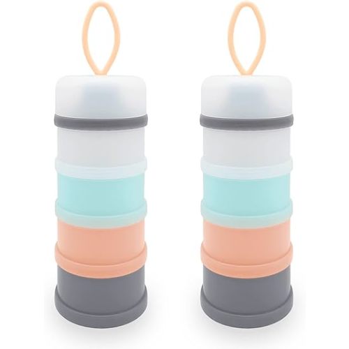 Baby Formula Dispenser, Formula Container, Portable Milk Powder Container, Non-Spill Stackable Baby Snack Storage Container, Baby Feeding Travel Storage Container, BPA Free, 4 Layers 2 Packs