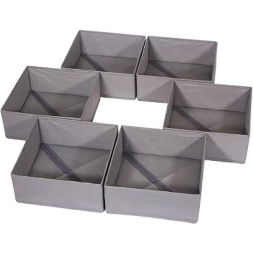 DIOMMELL 6 Pack Foldable Cloth Storage Box Closet Dresser Drawer Organizer Fabric Baskets Bins Containers Divider for Clothes Underwear Bras Socks Lingerie Clothing, M Grey 600