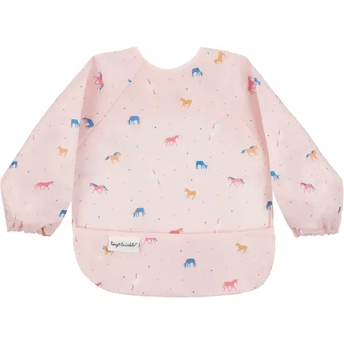 Tiny Twinkle Mess Proof Baby Bib,Waterproof Smock Baby Bib for Eating,Machine Washable Long Sleeve Bib,Baby Led Weaning,Toddler Bib,BLW Supplies(Unicorn Confetti, Small 6-24 Months)