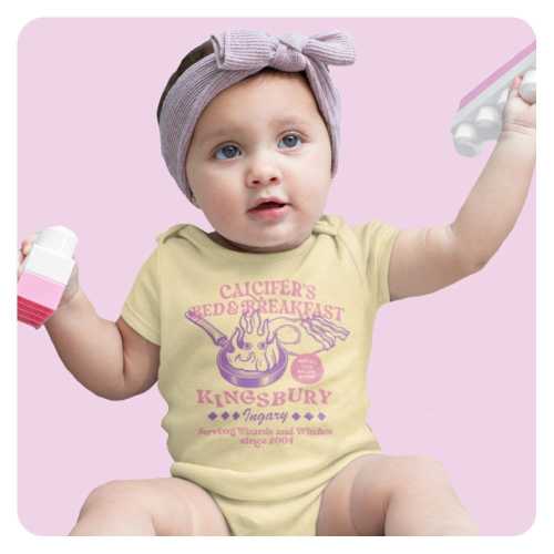 Calcifer&#39;s Bed and Breakfast Baby Bodysuit, Anime Baby Outfit, Kawaii Baby Bodysuit, Nerdy Baby Shower Gift