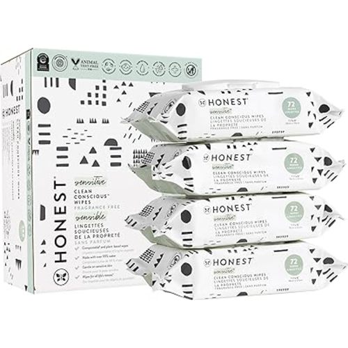 The Honest Company Clean Conscious Multi-Use Wipes | Hypoallergenic + Unscented for Sensitive Skin | Over 99% Water, Compostable, Plant Based, Baby Wipes | Pattern Play, 288 Count
