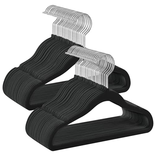 SONGMICS Baby Hangers 50 Pack, Kids Hangers for Closet, 11.8 x 8.1 Inches, Silver 360° Swivel Hooks, Space-Saving Clothes Hangers, Velvet Hangers for Nursery, Non-Slip, Ink Black UCRF027B05