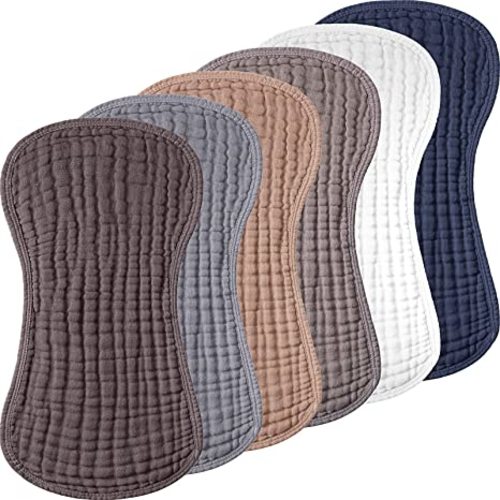 Frienda 6 Pack Muslin Burp Cloths Cotton Large 20''x 9'' Extra Absorbent and Soft Baby Burping Cloth for Baby Boy Girl Unisex(Dark Colors)