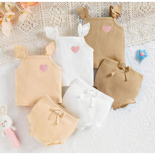 SHEIN Newborn Baby Girls' Heart Embroidery Vest And Leggings Set, Comfy & Cute Spring Summer Casual Outfit | SHEIN USA