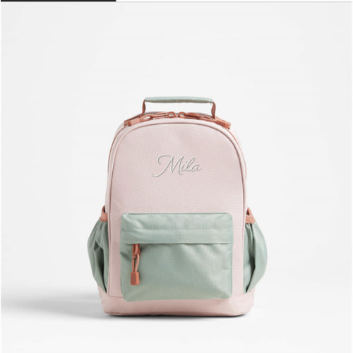 Personalized Colorblock Pink and Mint Green Small Kids Backpack with Side Pockets