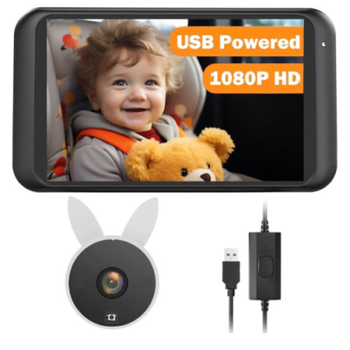 USB Car Camera for Baby : 4.5" Baby Car Camera with 1080P Crystal Clear Mirror View, Easy Installation Carseat Rear Facing Moitor for Kids, HD IR Night Vision Backseat Monitor