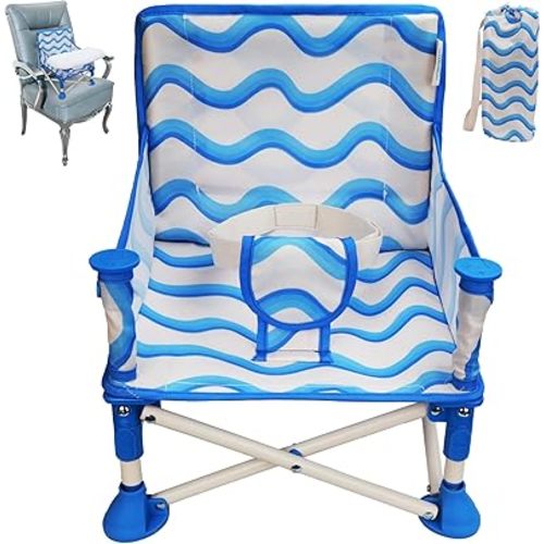 Portable 3-in-1 Baby Booster Seat, Cozy Floor Seat, Feeding Seat with Tray, Compact Foldable Toddler Booster with Child Safety Belt Carry Bag, Perfect for Travel (Big Waive)