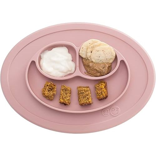 ezpz Mini Mat for 12 Months+ (Blush) - 100% Silicone Baby Plates with Suction and Built-in Placemat for Infants + Toddlers - Baby Led Weaning - For Highchair, Dining Table and Travel