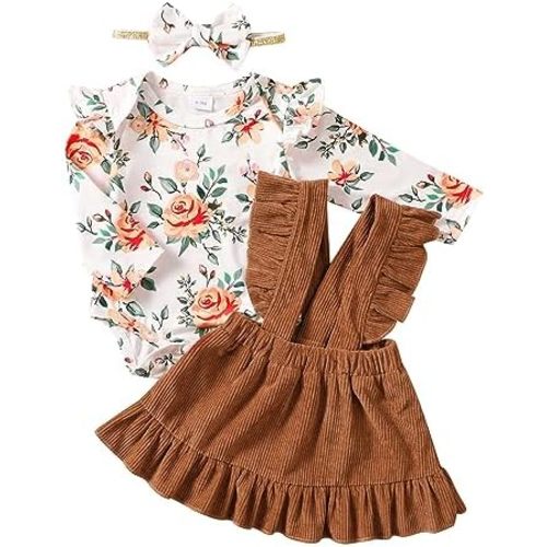 Kucnuzki Newborn Baby Girl Clothes Toddler Long Sleeve Ruffle Romper Top Infant Skirt Set Little Girl Overall Dress