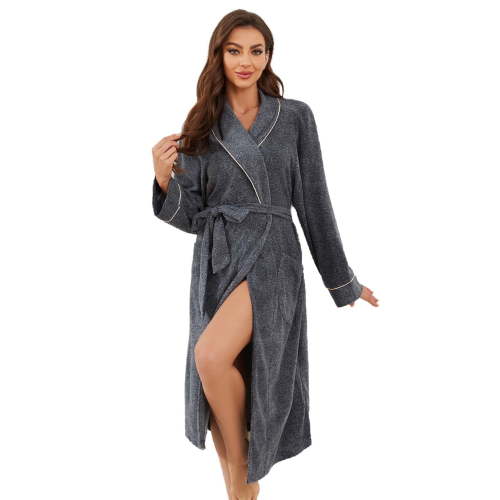 U2SKIIN Women Lightweight Fleece Robe, Soft Long Shawl Collar Bathrobe For Women ( Dark Grey Mel. ,L/XL)