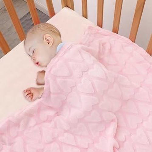 Bertte Plush Baby Blanket for Boys Girls | Swaddle Receiving Blankets Super Soft Warm Lightweight Breathable for Infant Toddler Crib Stroller - 33"x43" Large, Pink Hearts Embossed