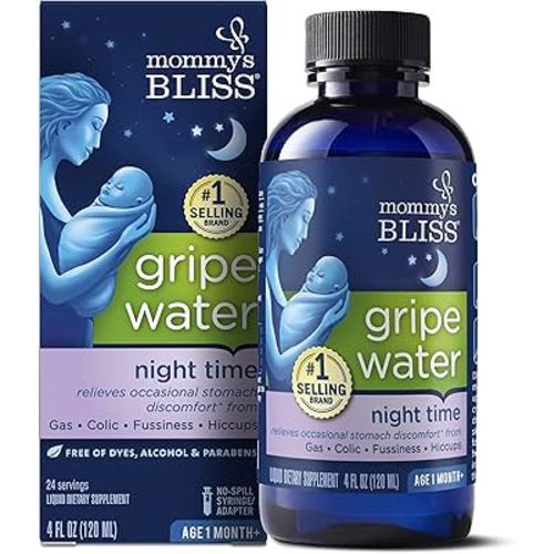 Mommy's Bliss Gripe Water Night Time, Infant Gas & Colic Relief, Gentle & Safe, 2 Weeks+, 4 FL OZ Bottle (Pack of 1)
