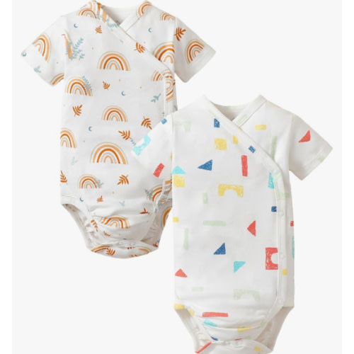DEFAHN Baby Side Snap Bodysuit Kimono Onsies Newborn Boy Girl 3-Pack 100% Cotton Basic Pattern Kimono Bodysuits