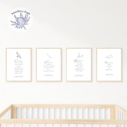 Potter Nursery Book Page Prints, Oversized Nursery Page, Boho Kids Wall Decor, Potter Nursery Wall Art, Owl Nursery Decor, PRINTED + SHIPPED