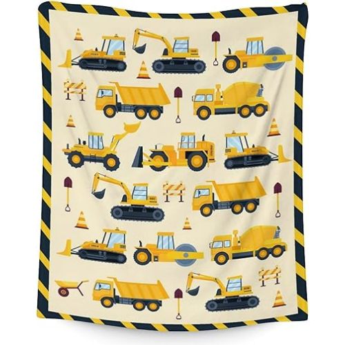 Construction Blanket for Kids - 30" x 40" Inches Cute Throw Blanket for Boys - Yellow Lightweight Furry Throw for Lap, Couch, Office