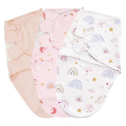 PHF 100% Cotton Baby Swaddle Sleep Sacks for Newborn, 3 Pack Soft Breathable Baby Swaddle Sack 0-3 Months for Boys Girls, Easy Adjustable, Blanket Wrap, Newborn Essentials (Rainbow)